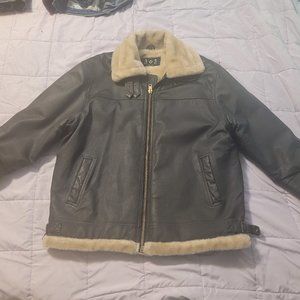 Vintage 1980's J & J Brown Leather Bomber Aviator Jacket Fleece Lined Unisex L